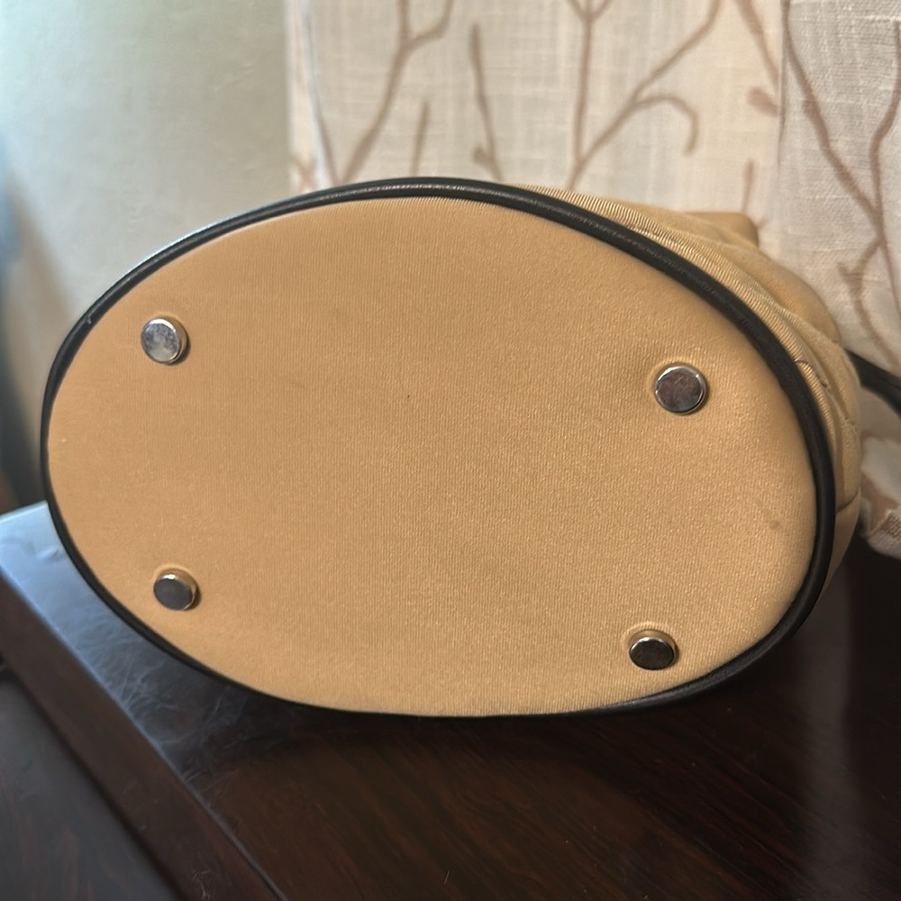 Zara Quilted Bucket Drawstring Hand Purse Tan &Black w/ silver hardware Like New - Picture 6 of 6